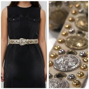 Vtg SAND CASTLE Ivory Studded Belt S, M, L, XL